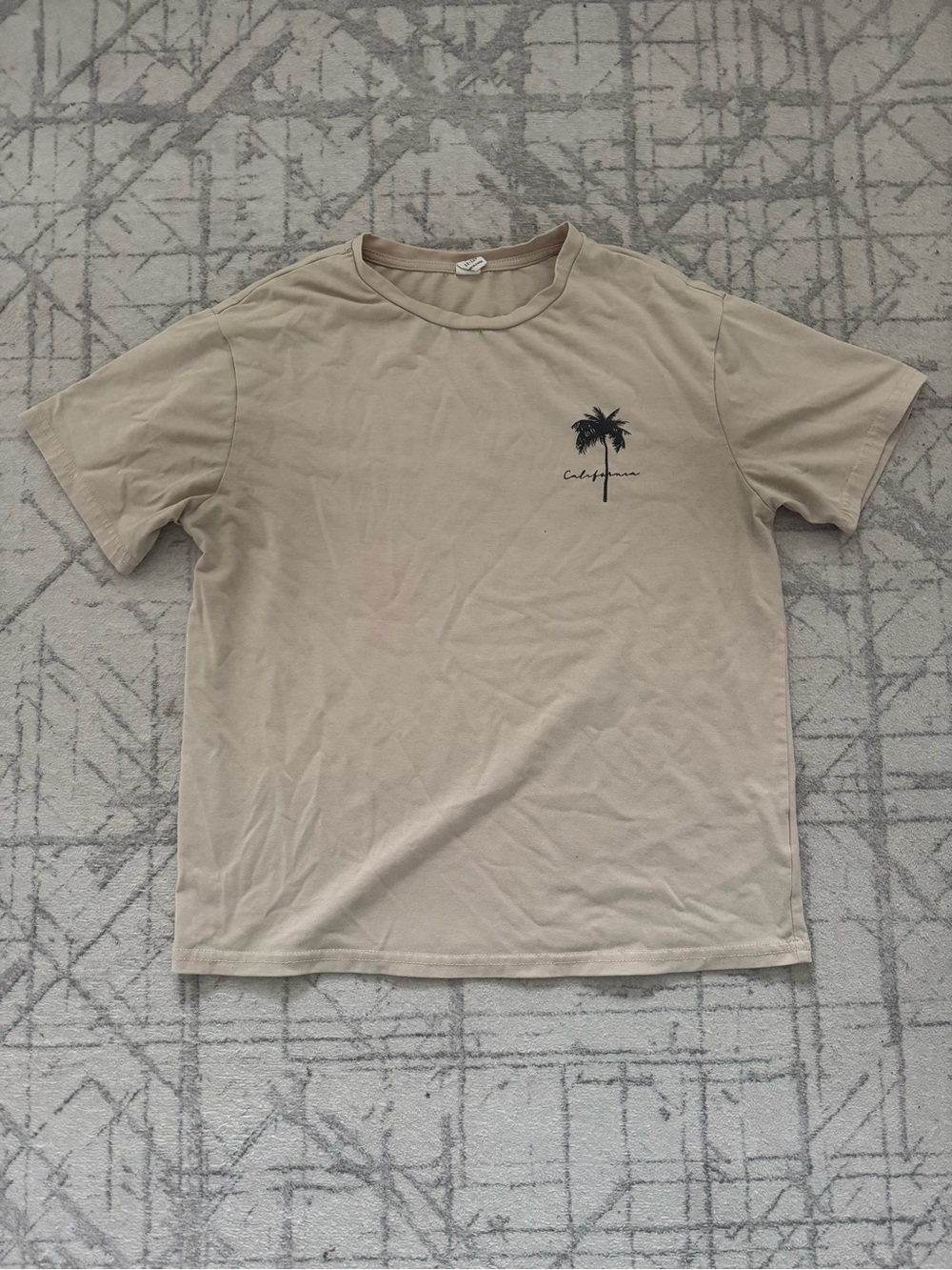 SHEIN Beige Short Sleeve Tee with Palm Graphic